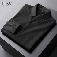UBV高端毛呢保暖長袖襯衫男士加絨加厚2024秋冬季商務(wù)抗皺磨毛襯衣 黑色 XL（建議125-150斤）