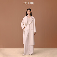 三只小山羊【明星同款】中長老錢風(fēng)100純羊絨大衣雙排牛角扣冬季大衣女 白色 XS