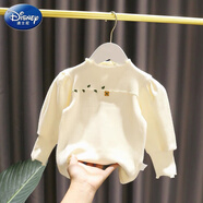 迪士尼（Disney）1-5歲女寶寶彈力細螺紋T恤女嬰兒童秋季新款女童小清新修身打底衫 杏色 90 建議身高(80-90cm)