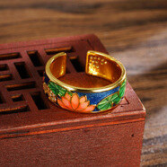 佩川越沙金琺瑯彩荷塘月色開(kāi)戒指女氣質(zhì)復國風(fēng)銅金掉色 J23498蓮花開(kāi)口戒