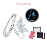 VIVIWELLS925銀夢(mèng)幻藍蝶夜光情侶對戒輕奢小眾高級開(kāi)口戒指情人節禮物女友 藍蝶之戀對戒