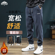 頂峰保羅（Dingfengbaoluo）美式燈芯絨休閑褲男秋冬束腳衛褲加絨加厚雪尼爾K901深藍2XL