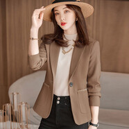 櫻芭妮網(wǎng)紅小西裝外套女春秋2025新款小個(gè)子修身短款休閑西服正裝職業(yè)裝 咖啡色西裝 XL (106-115斤）