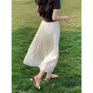 笙格兒飄逸流光紗裙半身裙女夏季薄款2024高級感小個(gè)子顯瘦沙灘a字長(cháng)裙 杏色 均碼（70-140）