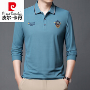 皮爾卡丹（pierre cardin）高檔款男士純棉長袖t恤翻領polo衫高端刺繡上衣秋季寬松打底衫潮T A903長袖藍色 M 建議120斤以內(nèi)