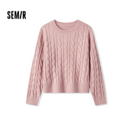 森馬（Semir）森柔毛衫|毛衣女絞花溫柔寬松2024冬圓領(lǐng)刺繡套頭衫109724107002