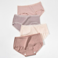 潔麗雅4條裝新款中腰蕾絲邊純棉襠女士?jì)妊澨嵬瓮笟馐孢m抗菌短褲內褲女 淺咖/膚色/肉粉/淺粉 L (建議100-115斤)