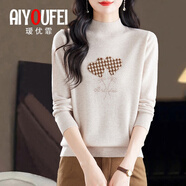 璦優(yōu)霏（aiyoufei）新款半高領(lǐng)羊毛衫女100%純羊毛針織打底衫洋氣寬松秋冬加厚毛衣女 米色 2XL碼 建議125-135斤左右