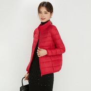 在禮2025春季新款輕薄羽絨服女短款連帽輕便修身顯瘦薄款拉鏈保暖外套 大紅(立領(lǐng)) 2XL 適合125-140斤
