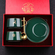 BUDINGCIYI高顏值咖啡杯碟套裝陶瓷水杯馬克杯情侶一對杯新婚結(jié)婚禮物送新人 墨綠對杯