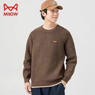 貓人（MiiOW）插肩袖男毛衣冬季圓領(lǐng)寬松針織運動(dòng)2024秋冬打底衫假兩件衛衣 咖色 M