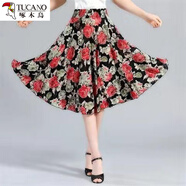 啄木鳥(niǎo)夏季中年婦女?huà)寢屩腥贡z廣場(chǎng)跳舞太陽(yáng)裙中老年半身裙子碎花短裙 2 號(hào)色 60厘米長(zhǎng)度 均碼