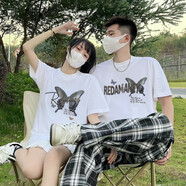 love legend情侶裝夏天短袖t恤兩件裝套裝潮牌寬松男女學(xué)生半袖上衣班服t恤 白色+白色（蝴蝶） 男XL/女L