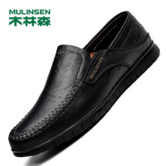 木林森（MULINSEN）男鞋商务休闲简约舒适套脚豆豆鞋男 黑色 39码 8028