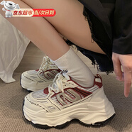茯見(jiàn) 老爹鞋女增高2025春秋季新款網(wǎng)面透氣百搭小白鞋厚底跑步休閑鞋 厚底松糕老爹鞋【紅色36碼】