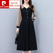 皮爾卡丹（pierre cardin）廣州十三行高端女裝連衣裙秋冬新款加絨加厚打底2023女款時尚裙 黑色(1251常規(guī)款) 5XL (155-170斤)