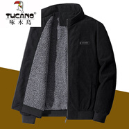 啄木鳥燈芯絨棉服男寬松加絨加絨冬裝棉衣羊羔絨工裝多口袋外套棉襖夾克 黑色【加絨】 加厚 3XL 140-160斤