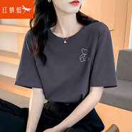 紅蜻蜓t恤女短袖純棉2025年夏季新款寬松女士打底短袖女上衣衫正肩女裝 短袖煙灰色 L 【建議105-120斤】