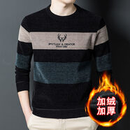 NASALIKE新款男士圓領(lǐng)雪尼爾毛衣加絨加厚保暖內(nèi)衣中青年男毛衣男裝打底衫 8607款藍(lán)色 175/XL