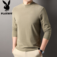 花花公子（PLAYBOY）品牌2024年新款雙面德絨打底衫男士秋冬季半高領(lǐng)保暖純色體恤衫 古月綠 2XL 180