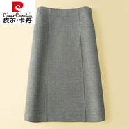 皮爾卡丹（pierre cardin）羊毛呢半身裙秋冬新款中長(zhǎng)款顯瘦百搭a字寬松人字紋直筒裙子針織 灰色 M