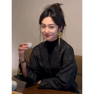 現寶蓮新中式女裝中國風(fēng)2024感好看富家千金黑色提花唐裝外套 黑色 S 80-100
