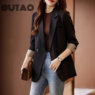 BUTAO西裝外套女春秋新款長袖休閑時尚職業(yè)女士小西服正裝 黑色 XL