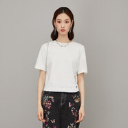 漁（FC SG）漁女裝早秋裝2023新款純棉簡(jiǎn)約國潮繡花T恤簡(jiǎn)約百搭上衣FGFC2002 白 xxxL