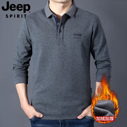 JEEP SPIRIT吉普休閑t恤男長(cháng)袖加絨厚款商務(wù)簡(jiǎn)約秋冬保暖上衣純色體恤衫5121 PS5121灰色 L碼建議140-155斤