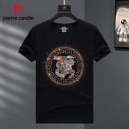 皮爾卡丹（pierre cardin）歐洲站短袖T恤男士夏季高端潮牌衣服帶鉆時(shí)尚潮流ins純棉薄款針織 TB戰士-黑色 4XL 175-190斤