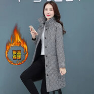 蘭威費(fèi)雷秋冬夾棉外套棉衣女中長(zhǎng)款文藝輕薄立領(lǐng)保暖棉服秋冬風(fēng)衣56650 黑色格子棉衣 2XL 建議：120-135斤