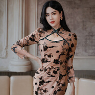 四美子改良古典旗袍女裝【顏如玉】新款秋冬復(fù)古優(yōu)雅長(zhǎng)款連衣裙女裝 S