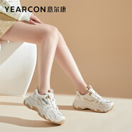 意爾康女鞋老爹鞋網面休閑運動鞋輕便厚底鞋子女 E63101130 黃色 37
