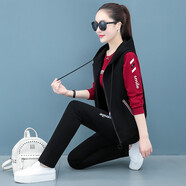 抹茶清歌 運動(dòng)套裝女休閑套裝秋裝三件套女裝衛衣套裝潮大碼女裝運動(dòng)服三件套時(shí)尚套裝休閑運動(dòng)套裝 酒紅色 L