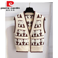 皮爾卡丹（pierre cardin）小香風(fēng)黑色打底針織連衣裙女秋冬修身顯瘦純色百搭網(wǎng)紗拼接毛衣裙 蝴蝶結(jié)馬甲米色 均碼 85-135斤