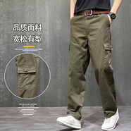 戀澤芯工作服褲子直筒寬松耐磨長(zhǎng)褲棉質(zhì)休閑工裝褲男電焊工勞保褲子啊 棉六兜（軍綠）一條裝 175適合【125-155斤】
