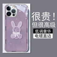 樂(lè)小妞 閃光鉆石兔適用于蘋(píng)果16ProMax手機(jī)殼網(wǎng)紅iPhone15高檔電鍍鋼化玻璃蘋(píng)果14男女情侶輕奢保護(hù)套新 【閃光鉆石兔紫】電鍍玻璃殼 蘋(píng)果14