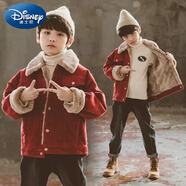 迪士尼（Disney）男童加絨外套中大童棉服韓版加厚燈芯絨棉衣兒童洋氣季男孩裝 紅色純棉燈芯絨 140 建議身高130-140