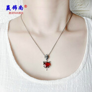 贏飾尚  S925銀狐貍吊墜女泰銀鑲紅石榴石項(xiàng)鏈飾品 小號(hào)狐貍項(xiàng)鏈