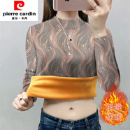 皮爾卡丹（pierre cardin）加絨加厚2025冬季新款半高領(lǐng)媽媽保暖時(shí)尚印花打底衫T恤長(cháng)袖上衣 A07#灰色【加絨保暖】 2XL 建議【125-135斤】