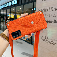 阿法普（AFAPU） 簡(jiǎn)約三星S22/S23/S20手機殼零錢(qián)包S21編織note20斜挎背帶插卡個(gè)性創(chuàng  )意A73皮質(zhì)女款 橙色格子編織紋零錢(qián)插卡包+斜挎掛繩 三星S22+/S22plus專(zhuān)屬