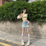 自由探戈（Liberty tango）淺藍色牛仔短褲女2025年秋季新款懷舊復古辣妹百搭顯瘦短裙褲 藍色 L