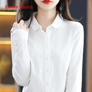 LOVER RUCCI法國長袖t恤女絲光棉2025秋冬新款Polo領上衣純棉長袖開衫女 白色 XL
