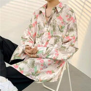 春秋2023新款長(cháng)袖襯衫男女生薄外套復古印花帥氣內搭情侶上衣休閑