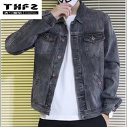 唐號  男士牛仔外套      春秋季薄款牛仔外套男韓版潮牌簡(jiǎn)約休閑男裝夾克衫工裝棒球服外衣 黑灰色 L