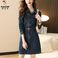 啄木鳥(niǎo)牛仔連衣裙女春秋新款法式氣質(zhì)韓版長(cháng)袖收腰減齡顯瘦高級感連體裙 【圖片款】  L 建議115-125斤