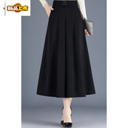 初徑彬伊奴2025新款半身裙女秋垂感氣質(zhì)大擺百褶高腰顯瘦大碼A字長(cháng)2 黑色 XL 115-130斤