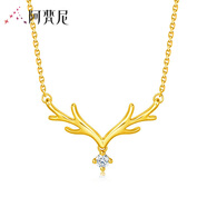 阿梵尼小鹿18K金項(xiàng)鏈女一路有你黃金色吊墜鹿角鎖骨鏈 18k金小鹿項(xiàng)鏈