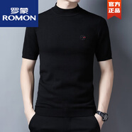羅蒙（ROMON）男士針織短袖T恤男半高領(lǐng)半袖羊毛針織.衫秋冬半截袖打底衫修身 黑色GG(刺繡 72121 2XL 180155-170斤