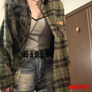 風(fēng)曉薇秋季新款格子襯衫女外穿學(xué)生小眾設(shè)計(jì)上衣休閑寬松慵懶風(fēng)百搭外套 綠色-外穿女襯衫-夏季女襯衫 M -外穿女襯衫-夏季女襯衫